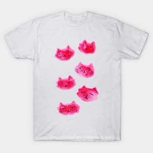 Red Watercolor Kitty Faces T-Shirt